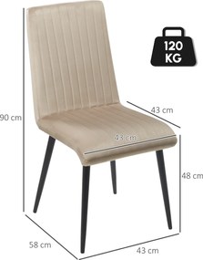 HOMCOM Set 3 Scaune de Bucătărie din Catifea cu Design Modern și Confortabil, 43x58x90 cm, Maro Deschis | Aosom Romania