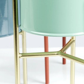 Set 2 ghivece metalice, albastru/neo mentă/auriu, ROZEL SET