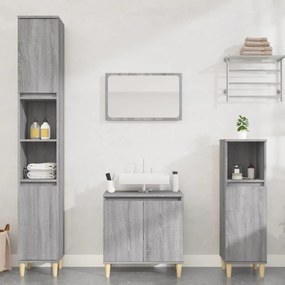 vidaXL Set mobilier de baie, 3 piese, gri sonoma, lemn prelucrat