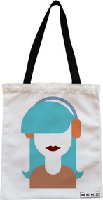 Sacosa de Panza pentru Cumparaturi, Geanta Tote, model The Music Girl, Cu fermoar, 38x34.5 cm, Alba, BEKZ®