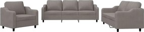 vidaXL Set de canapea cu perne, 3 piese, gri taupe, material textil