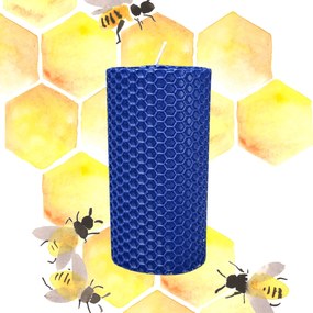 Lumanare Marturie  din Ceara de Albine naturala tip fagure colorat Albastru inchis 10 cm, 6 cm