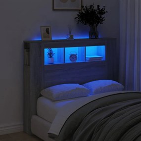837342 vidaXL Tăblie de pat cu LED, gri sonoma, 120x18,5x103,5 cm, lemn