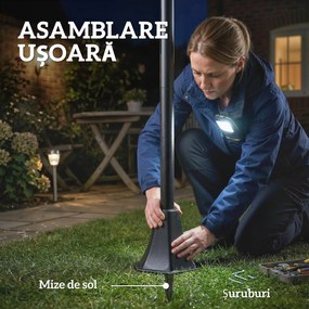 Outsunny Set de 2 Felinare Solare de Grădină 1.86 m, Lămpi de Exterior din Oțel Inoxidabil cu Înălțime Reglabilă, 2 Moduri de Lumină, IP44 Impermeabil pentru Terasă Curte Alei | Aosom Romania