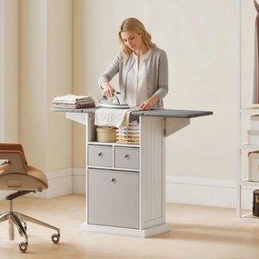 HOMCOM Dulap cu Masă de Călcat Pliabil Economisitor de Spațiu, Dulap Multifuncțional cu 3 Sertare din Material Textil Aspect In, Roți Cu Frână, Raft Deschis, pentru Băi și Spații de Rufe, 121x37x89.5 cm, Alb | Aosom Romania