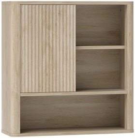 HOMCOM Dulap de baie montabil pe perete cu rafturi reglabile, ușă glisantă și rafturi deschise, lemn natural | Aosom Romania