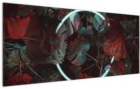 Tablou - Cerc de neon între palmieri (120x50 cm)