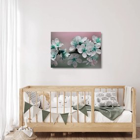 Tablou pe sticlă cu floare - turcoaz (70x50 cm)