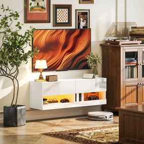 HOMCOM Dulap TV montat pe perete cu LED-uri, 16 moduri de clipire, Dulap TV montat pe perete, Rafturi deschise, 120 x 35 x 40,5 cm, Alb | Aosom Romania