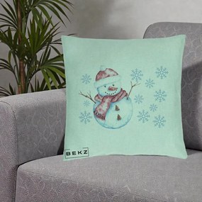 Perna Decorativa Om de Zapada Rosu cu Fulgi, 40x40 cm, Verde Menta, Husa Detasabila, Perna Inclusa, BEKZ®