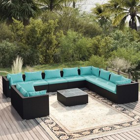 3102521 vidaXL Set mobilier de grădină cu perne, 11 piese, negru, poliratan
