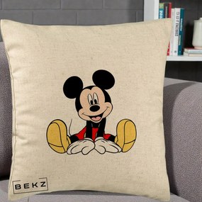 Perna Personalizata Mickey Mouse Relaxat, 40x40 cm, Bej, Husa Detasabila, Perna Inclusa, BEKZ®