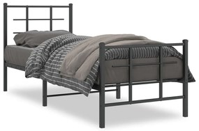 355569 vidaXL Cadru pat metalic cu tăblii de cap/picioare, negru, 75x190 cm