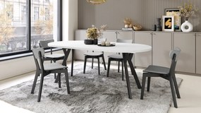 Mazzoni ALDO Alb Mat/picioare negre - MASĂ ROTUNDĂ STIL LOFT PENTRU SALON/SUFRAGERIE EXTENSIBILĂ CU PICIOARE ÎN FORMĂ DE "Y"