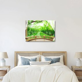 Tablou pe sticlă - Privire la grădina tropicală (70x50 cm)