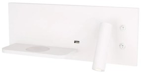 Aplica de perete cu spot LED, lumina ambientala, mufa USB si incarcare wireless, SUPERIOR alb
