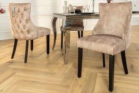 Set 2 scaune Stil Baroc, Catifea, Bej, Lemn, Negru, CASTLE DELUXE