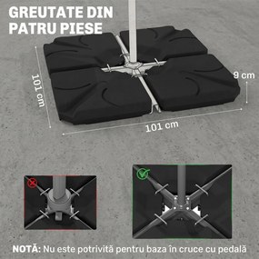 Outsunny Set 4 Baze Umbrelă Grădină din Plastic HDPE, Rezistente la Apă/Nisip, 103x103x8.3 cm, Negru | Aosom Romania