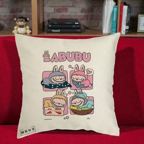 Perna Personalizata Labubu Sleeping Quad Grid, 40x40 cm, Ecru, Husa Detasabila, Perna Inclusa, BEKZ®