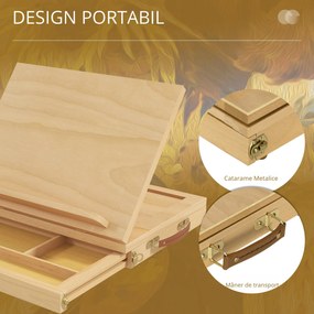 Vinsetto Șevalet pentru Pictură, Pliabil, cu Înclinare Reglabilă și Sertar cu Rafturi, 33,5x26x26 cm, Lemn Natural | Aosom Romania