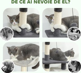 PawHut Ansamblu de joacă pentru pisici cu căsuță, Culcuș, Stâlpi și Covor, 85cm, Gri | Aosom Romania