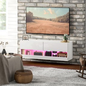 HOMCOM Dulap TV montat pe perete cu LED-uri, 16 moduri de clipire, Dulap TV montat pe perete, Rafturi deschise, 120 x 35 x 40,5 cm, Alb | Aosom Romania