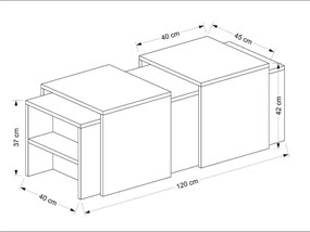 Masa cafea cu masute detasabile Mora Homs alb-nuc