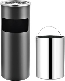 vidaXL Coș de gunoi cu scrumieră, pentru hotel, gri, oțel, 30 L
