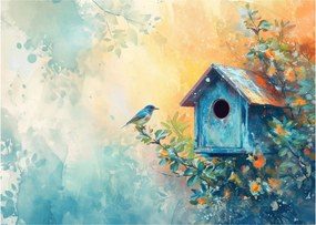 Tablou pe sticlă - Birdhouse, acuarelă, acuarelă (70x50 cm)
