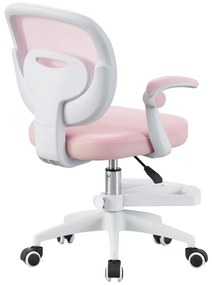 RESIGILAT- Scaun ergonomic pentru copii, spatar Mesh, cotiere rabatabile, inaltime reglabila, suport picioare reglabil, rotativ, Roz