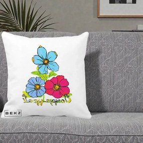 Perna Decorativa Trei Flori Grafice Pop Art, 40x40 cm, Alba Mata, Husa Detasabila, Perna Inclusa, BEKZ®