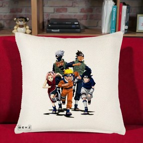 Perna Personalizata Naruto Echipa 7 Kakashi Sensei, 40x40 cm, Crem Reliefat, Husa Detasabila, Perna Inclusa, BEKZ®