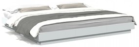 Cadru de pat cu lumini LED, alb, 180x200 cm, lemn prelucrat