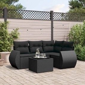 3253652 vidaXL Set mobilier de grădină cu perne, 5 piese, negru, poliratan
