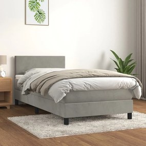 3141167 vidaXL Pat box spring cu saltea, gri deschis, 100x200 cm, catifea