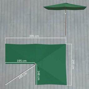 Outsunny Copertină de Rezervă pentru Umbrelă cu Ventilație în Partea Superioară, 300x200 cm, Verde | Aosom Romania