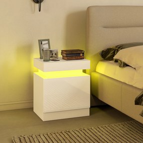 HOMCOM Set 2 Noptiere LED cu 4 Moduri, 2 Sertare, PAL, 45x35x52 cm, Alb Lucios | Aosom Romania