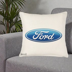 Perna Personalizata cu emblema Ford, 40x40 cm, Crem Reliefat, Husa Detasabila, Perna Inclusa, BEKZ®