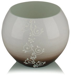 Vaza sticla decorativa(bol)alb+maro 15 x 16 cm