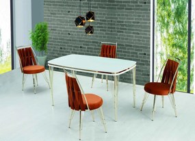Set Masa cu 6 Scaune Bucatarie, Reina Homs 80 x 140 cm, Negru/Auriu,MDF,250-30216-17