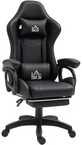 HOMCOM Scaun de Gaming cu Masaj, Spătar Înclinabil, Suport Lombar și Suport pentru Picioare, 65x68x120-128 cm, Negru | Aosom Romania