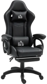 HOMCOM Scaun de Gaming cu Masaj, Spătar Înclinabil, Suport Lombar și Suport pentru Picioare, 65x68x120-128 cm, Negru | Aosom Romania