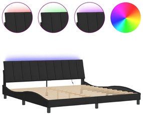 3213801 vidaXL Cadru de pat cu lumini LED, negru, 200x200 cm, catifea