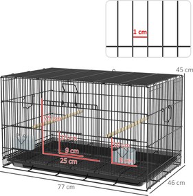 PawHut Colivie pentru Păsări 77x46x45 cm Colivie Metalică pentru Păsări cu Tavă Detașabilă 2 Bețe 2 Recipiente 2 Bețe Negru | Aosom Romania