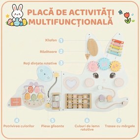 AIYAPLAY Busy Board Montessori de Perete din Lemn pentru Copii 1,5-6 Ani, Tematică Iepuraș de Paște, Alb | Aosom Romania