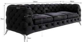 Canapea neagră cu tapițerie din catifea 243 cm Chelsea – Ropez