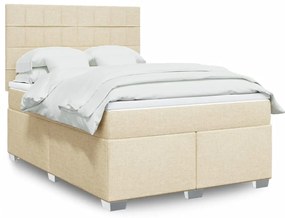 vidaXL Pat box spring cu saltea, crem, 140x200 cm, textil