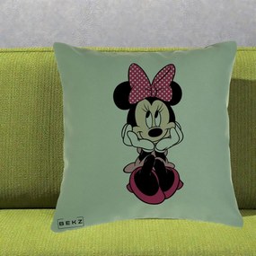 Perna Personalizata Minnie Mouse cu Fundita, 40x40 cm, Verde, Husa Detasabila, Perna Inclusa, BEKZ®
