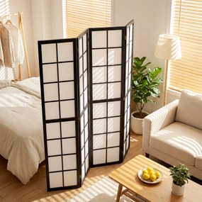 HOMCOM Paravan de Interior Pliabil cu 4 Panouri din Lemn și Material Nețesut, 160x170 cm, Negru și Alb | Aosom Romania
