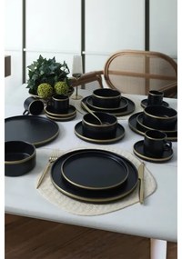 Set de veselă 20 piese — negru/auriu, din ceramică stoneware